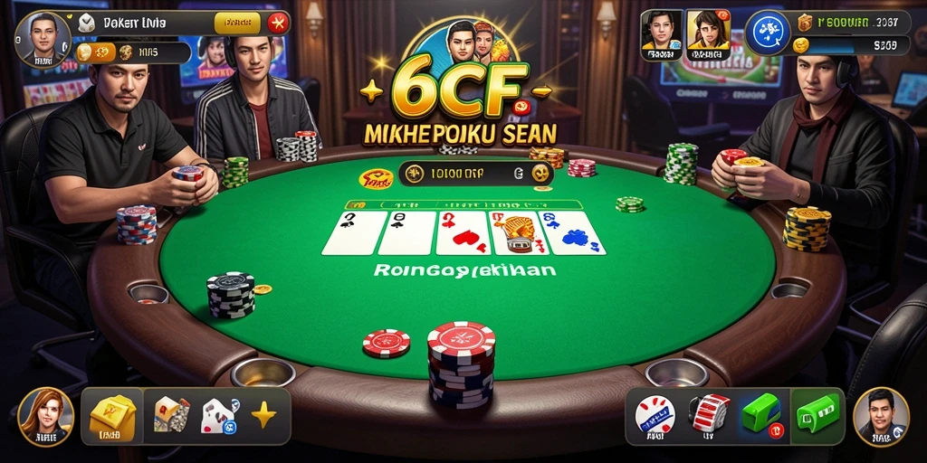 Tampilan gameplay seru dari 6CF yang menghadirkan poker menegangkan.