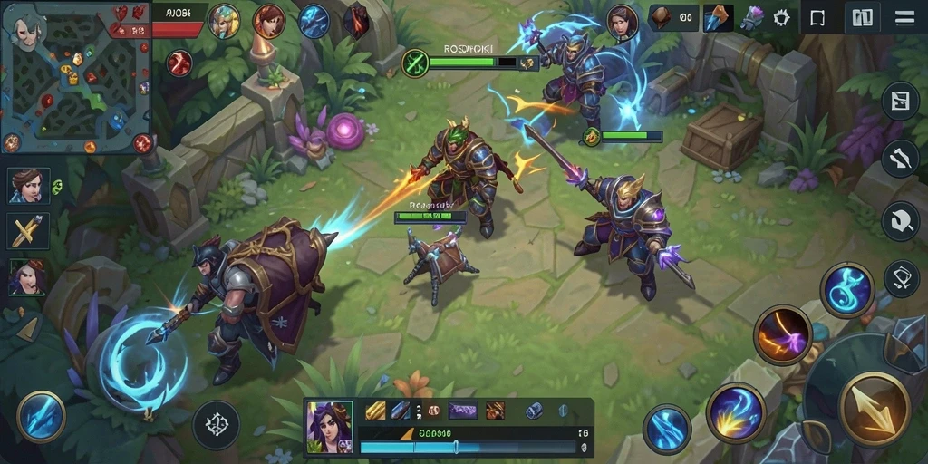 Gameplay seru dalam pertempuran tim MOBA.