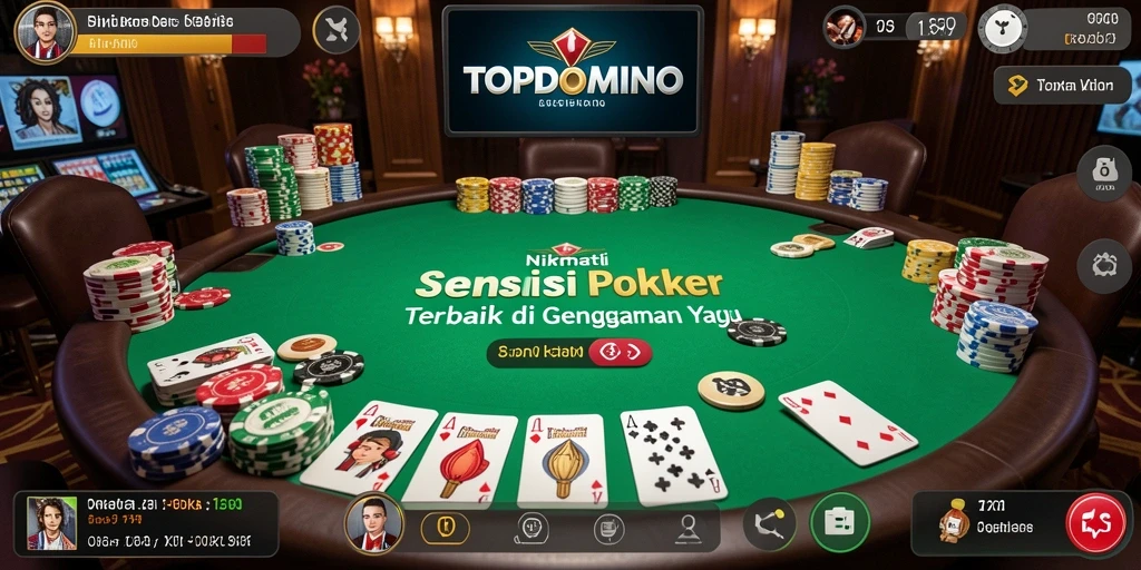 Tampilan gameplay seru TOPDOMINO dengan suasana poker yang mendebarkan.